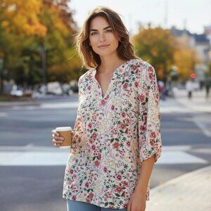 BloonChic  Floral Blouse - Pink, Green, Yellow